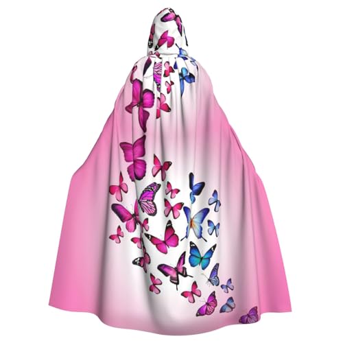 Cape médiévale à capuche pour homme et femme avec imprimé papillons roses