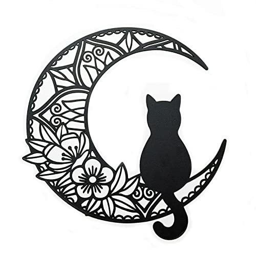 EYONGLION Black Cat Moon Wall Art, Moon Phase Wall Pediment, Cat Wall Sculpture