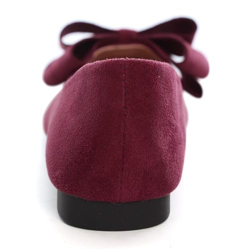 Image of WENJIAZHIZHI Square Toe Bow Ballet Slip-On | Classic Suede Finish,Chic Bow Detail,Effortless Everyday Style,Wedding Party Office,Plus Size Available