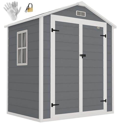 Outsunny Gerätehaus 2,12 m² 183x134x210 cm Geräteschuppen mit Satteldach Abschließbarer Tür Fenster Bodenplatte wetterfest Gartenhaus Outdoor Garten Schuppen Schrank für Hinterhof Außenbereich Grau Outsunny Gerätehaus 2,12 m² 183x134x210 cm Geräteschuppen mit Satteldach Abschließbarer Tür Fenster Bodenplatte wetterfest Gartenhaus Outdoor Garten Schuppen Schrank für Hinterhof Außenbereich Grau