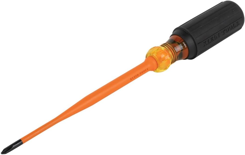 Klein Tools 6956INS Insulated Screwdriver, Made in USA, Screwdriver with 1000V Slim Profile Tip, #1 Phillips with 6-Inch Shank, Cushion-Grip Handle