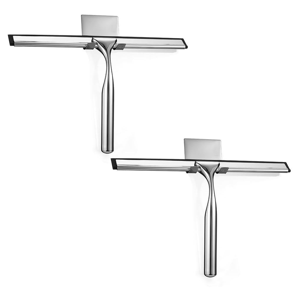 CTRLZS Multi-Purpose Shower Scraper Squeegee Set(2-Pack) with Adhesive Hook Stainless Steel Wiper Window Cleaner Included