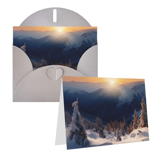 QMNEHJ グリーティングカード サンキューカード 封筒付き ブランクノートカード 4x6インチ バースデーカード 日没 冬 山 ウェディングカード お悔やみカード おもしろい思考カード あらゆる機会に