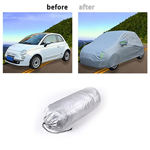 Image of Car Cover Waterproof All Weather Compatible with Fiat 500 /500 Abarth 2011-2022，Car Cover Sun Hail UV Snow Dust Protection Cover Exterior Accessories (Silver)