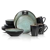 Home VSS, Stoneware Dinner Set Reactive Glaze (16pc Set, Java Green)