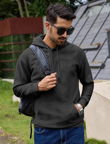 URRU Mens Hoodies Sweatshirts Texture Long Sleeve Drawstring Casual Pullover Hooded Shirt4