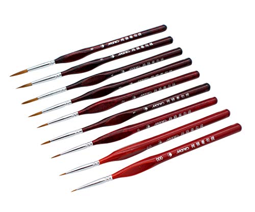 Hillento ディテールペイントブラシセット ペイントディテールブラシセット 細かいディテールペイントブラシ ミニチュアアーティストペイントブラシ用品 アート水彩アクリルオイル 9本 レッド