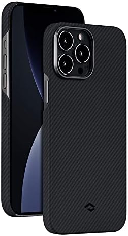PITAKA Ultra Thin Phone Case for iPhone 13 Pro Max 6.7-inch [Air Case] 600D Premium Aramid Fibre Minimalist Phone Cover, Carbon Fibre Look - Black/Grey Twill