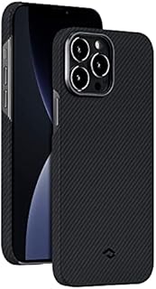 PITAKA Ultra Thin Phone Case for iPhone 13 Pro Max 6.7-inch [Air Case] 600D Premium Aramid Fibre Minimalist Phone Cover, Carbon Fibre Look - Black/Grey Twill