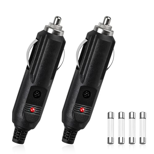 PKOLSFE 2Pcs Cigarette Lighter Male Plugs with Fuse & LED