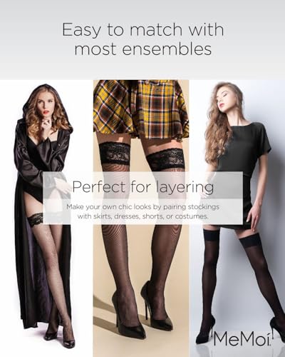 MeMoi Backseam Fishnet Thigh High Stockings, Nylon Fishnet Stockings for Women - Sizes Small - Q24