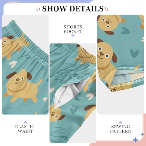Boys' Pants Cute Dog and Hearts Blue Long Bottoms Jogger Pants Elastic Waist Trousers with Pockets S-XL4