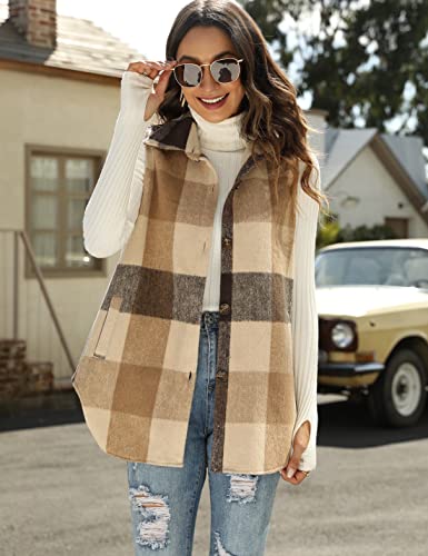 Tanming Women's Plaid Vest Brushed Flannel Sleeveless Shacket Shirt Jacket with Pockets2