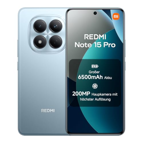 XIAOMI Redmi Note 15 Pro Smartphone (8+256 GB) Handy mit Android 6500-mAh-Akku 200-MP-Kamera IP65-Wasserschutz 6 77 FHD+ AMOLED-Display Gletscherblau 2 Jahre Garantie