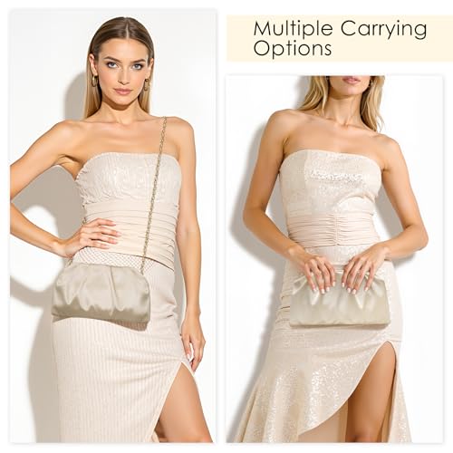 Image of Larcenciel Pleated Satin Clutch Purses for Women, Dumpling Pouch Style Evening Handbag for Prom, Party, Wedding, Formal Event