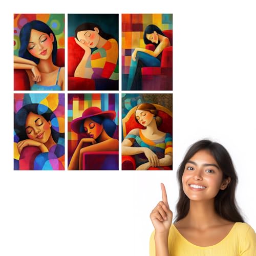 Image of SiddArtify Modern Portrait Wall Art Prints Set - Colorful Woman Poster Decor for Living Room Bedroom Office - 8x12 Sticker Pack of 6