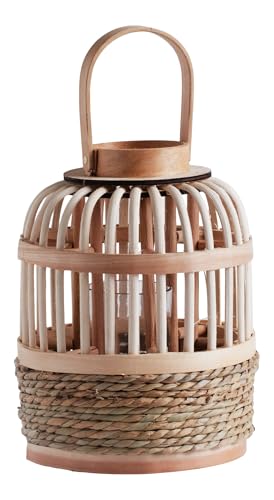 home&you - Farol Heimo, para exterior, jardín, decoración bohemia, portavelas de bambú y madera con inserto de cristal, resistente a la intemperie, 31 x 23 x 23 cm - marrón