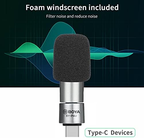 Boya Type-C Microphone Android, BY-P4U Mini USB-C Microphone Phone Mic for Android/Laptop/with Type-C Devices, for Samsung Huawei YouTube, Vlogging, Live Stream, Video Record
