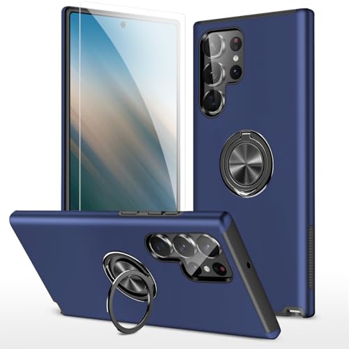 JSCOMYAP Galaxy S25 Ultra 5G �P�[�X�p + ?���K���X �t�B���� �����O�t�� �X�}�z�P�[�X �X�^���h�@�\ �g�уP�[�X �ϏՌ� �X�}�z�J�o�[ Case Cover �M�����N�V�[s25�E���g�� Samsung s25ultra SC