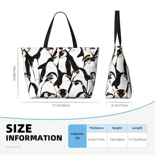 (Cute Baby Penguins Sketch) Large Beach Tote Bag for Women Waterproof Sandproof Travel Shoulder Bag with Pocket for Pool Vacation Weekend Gym4