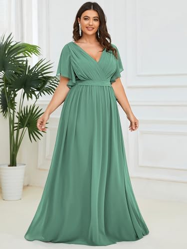 Image of Ever-Pretty Plus Women's Chiffon Bridesmaid Dress A-Line Empire Waist Floor Length Plus Size Formal Wedding Guest Dresses