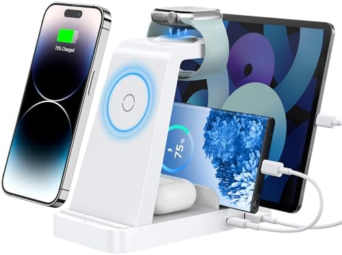 GAUOLN Wireless Charger for iPhone - 5 in 1 Charging Station for Multiple Devices Apple: Fast Wireless Charging Stand Dock for iPhone 17 16e 16 15 14 13 12 Pro Max Apple Watch Airpods(White)