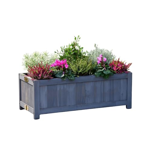 JYZ Wooden Oblong Folding Planter – Rectangular Raised Bed Trough for Flowers, Vegetables & Herbs, Outdoor Garden Planter Box Large Wooden Planters for Garden