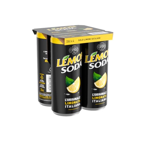 Lemonsoda | Bevanda Gassata al Limone, 4 Lattine da 33 cl, L'originale Limonata Italiana, Rinfrescante, con Succo di Limoni Siciliani, Senza Coloranti