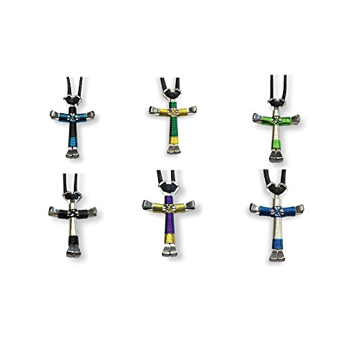 6 Pack Sport Horseshoe Nail Cross Necklaces - You Choose Colors !!!