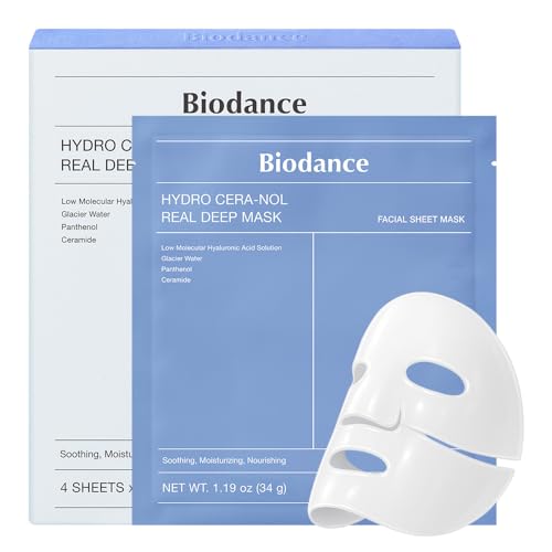 BIODANCE Hydro Cera-nol Real Deep Maske, Overnight Hydrogel Maske, beruhigend, feuchtigkeitsspendend, nahrhaft, 34g x 4 St.