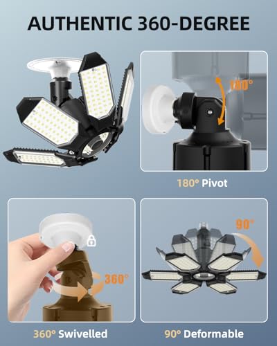 Image of Adiding LED Garage Light Rotatable, Bright Basement Shop Ceiling Bay Lighting Fixture w / 6 Adjustable Panels Screw in E26 E27 Bulb Base for Attic, Shed, Warehouse, Home Gym, Utility, Workshop