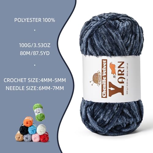 Image of 2 Pack Plush Chenille Chunky Yarn - Fluffy Velvet Yarns Crochet for Blanket Knitting and Crocheting - Soft Baby Yarn for Crocheting - Amigurumi Crochet Yarns 100g (87yds) (2 Navy Blue)