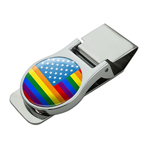 Gay Pride American Flag Rainbow Satin Chrome Plated Metal Money Clip