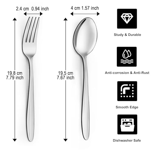 Image of Unokit Forks and Spoons Silverware Set - 24-Piece Food Grade Stainless Steel Silverware for Home, Kitchen and Restaurant, 12 Forks and 12 Spoons