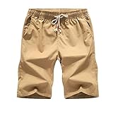 Kurz Hose Bunte Baumwoll Leinen Sommer Shorts Männer   Strand Shorts Herren Khaki Jogger Shorts Lässige Weiße Sweatshorts Asiansizem40-45Kg Khaki