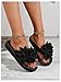 OYOANGLE Women's Flower Appliques Flip Flops Boho Open Toe Slip On Flat Sandals Beach Vacation Slippers Deep Black 9.5