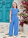 Haloumoning Girls Jumpsuit Kids Fashion Ruffle Cap Sleeve Wide Leg Rompers One Piece Outfits with Pockets