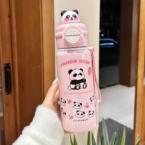 Image of 2 in 1 Stainless Steel Insulated Sipper Water Bottle with Straw & Flip Lid | Leakproof Thermos Flask for Kids & Adults | BPA-Free Travel Thormos with Handle & Wrist Strap- 550 Ml (Any 1)