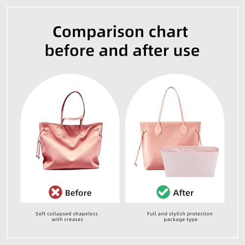 Image of DGAZ Purse Organizer Insert Fits Neverfull-Mini /PM /MM /GM Bags,Silk Bag Organizer,Luxury Handbag & Tote Shaper(GM, Pink)