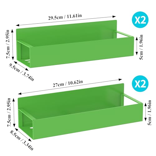 Image of HuggieGems Metal Magnetic Spice Rack for Refrigerator Green, 4 Pack | Magnetic Shelves Heavy Duty for Fridge in Kitchen, Seasoning Storage Organizer, For Oven Washer and Dryer, For Heavier Items
