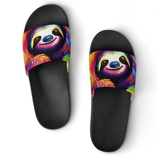 Funky Rainbow Sloth House Sandals Non-Slip Bathroom Slippers Beach Summer Shoes for Men Women