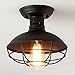 ZZ Joakoah Industrial Vintage Rustic Semi Flush Mount Ceiling Light, Metal Cage Pendant Lighting Lamp Fixture for Hallway Stairway Kitchen Garage Porch, E26, Black Painting Finish.