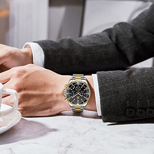 Image of OLEVS Watches for Men Chronograph Business Wrist Watches Analog Quartz Moon Phase Stainless Steel Waterproof Luminous Dress Watches