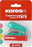 Kores - Mini Grapadora Verde Mint + 1000 Grapas 24/6, Compatible con 26/6, Tamaño Compacto 6x4,5x3cm, Capacidad 12 Hojas Papel 80g, Ideal como Material de Oficina, Perfecto para Estuche Escolar