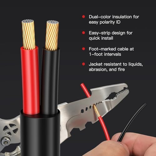 PTASYGK 16/2 Outdoor Speaker Wire - Direct Burial Speaker Cables CL3 CL2 Rated 50 Feet, UV Resistant CCA Cable for Garden, Patio, Pool Audio Systems - 3
