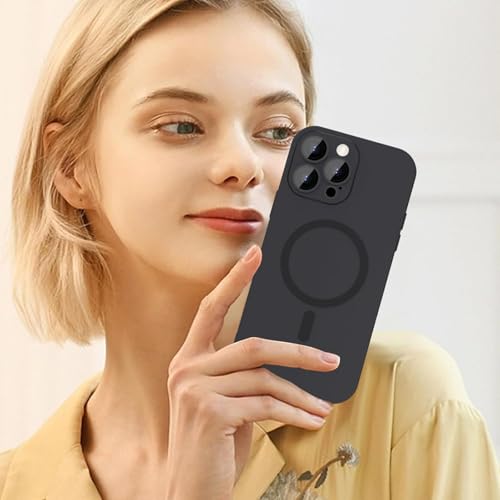 Image of DIZORO Magnetic Case for iPhone 13 Pro Max Cover [Compatible with MagSafe][Built-in Camera Lens Protector] Slim Soft Silicone Bumper Shockproof Metallic Luster Back Cover Phone Cases (Black)