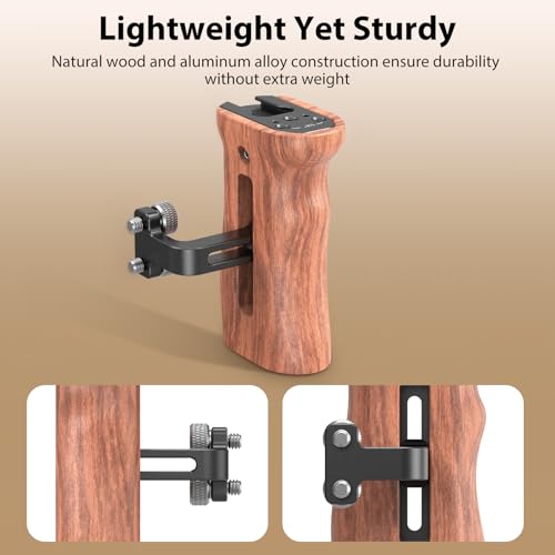 Image of SmallRig Wooden Side Handle with 1 /4''-20 Screws, Max. Load 15kg /33lbs, Up and Down Adjustable, for Left or Right Hand