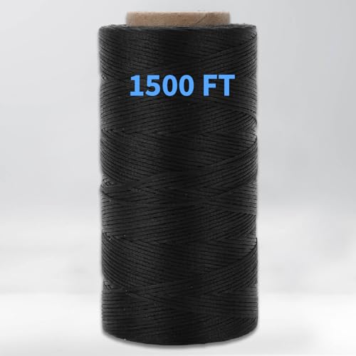 TOOLSSIDE 9-Ply Black Waxed Twine 1500 Feet/500 Yard Wax Lacing Cord Nylon (210D Polyester) - 160 LBS Tensile Strength Black Twine String for Crafts, 1-Roll