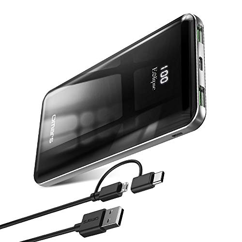 Omars Batterie Externe 10000mAh Power Bank USB C PD 2.0 Entrée & Sortie 18W 2*USB A Quick Charge 3.0 Chargeur Portable Batterie de Secours Puissant pour iPhone X 8Plus Samsung Mirroi Infinition Noir