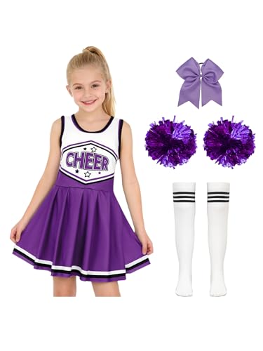 LiiYii - Disfraz de pompón para niños, Uniforme de porristas, disfraz de pompón, niña, disfraz de pompón, Halloween, carnaval, cosplay, mascarada, morado, 11-12 Años